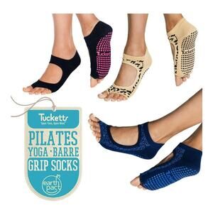 Tucketts Allegro Pilates Toeless Socks 3-Pack Small Medium Yoga with Grips Black